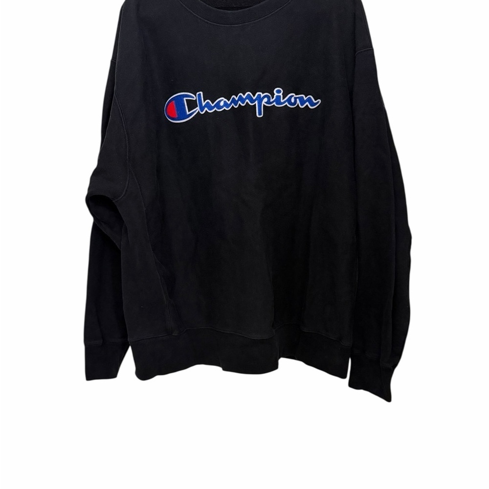 Champion Black Crewneck Sweatshirt with Blue & Red Logo Script - Picture 5 of 7